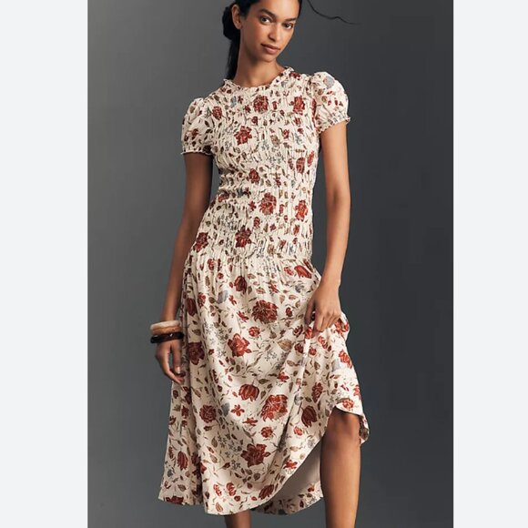 Reformation Kiria Smocked Midi Dress in Gwendoline